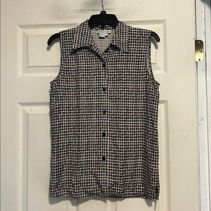 Ann Taylor Black and Tan Sleeveless Button Down Top Size Small
